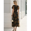 image:imageANRABESS Womens Floral Tulle Wedding Guest Short Sleeve Maxi DressFloral Black Yellow