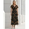 image:imageANRABESS Womens Floral Tulle Wedding Guest Short Sleeve Maxi DressFloral Black Yellow