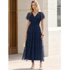 image:imageANRABESS Womens Floral Tulle Wedding Guest Short Sleeve Maxi DressNavy Blue