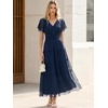 image:imageANRABESS Womens Floral Tulle Wedding Guest Short Sleeve Maxi DressNavy Blue