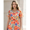 image:imageANRABESS Womens Floral Tulle Wedding Guest Short Sleeve Maxi DressOrange Red Floral