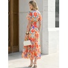 image:imageANRABESS Womens Floral Tulle Wedding Guest Short Sleeve Maxi DressOrange Red Floral