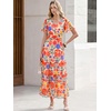 image:imageANRABESS Womens Floral Tulle Wedding Guest Short Sleeve Maxi DressOrange Red Floral