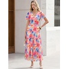 image:imageANRABESS Womens Floral Tulle Wedding Guest Short Sleeve Maxi DressPink Blue Floral