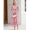image:imageANRABESS Womens Floral Tulle Wedding Guest Short Sleeve Maxi DressPink Blue Floral