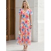 image:imageANRABESS Womens Floral Tulle Wedding Guest Short Sleeve Maxi DressPink Blue Floral
