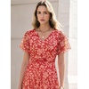image:imageANRABESS Womens Floral Tulle Wedding Guest Short Sleeve Maxi DressRed White Floral