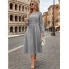 image:imageANRABESS Womens Long Sleeve Striped Fall Midi Dress with PocketsBlack White Stripe