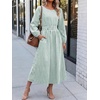 image:imageANRABESS Womens Long Sleeve Striped Fall Midi Dress with PocketsGreen White Stripe