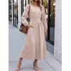 image:imageANRABESS Womens Long Sleeve Striped Fall Midi Dress with PocketsLight Brown White Stripe