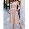 image:imageANRABESS Womens Long Sleeve Striped Fall Midi Dress with PocketsLight Brown White Stripe