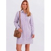 image:imageANRABESS Womens Long Sleeve Striped Fall Shift Shirt DressPurple White Stripe