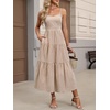 image:imageANRABESS Womens Summer Striped Gingham Midi Dresses Casual Beach SundressBrown White Plaid