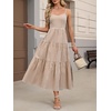 image:imageANRABESS Womens Summer Striped Gingham Midi Dresses Casual Beach SundressBrown White Plaid