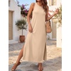 image:imageANRABESS Womens Wrinkle Free Summer Sundress Sleeveless Maxi Dress ampPocketsAlmond