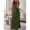 image:imageANRABESS Womens Wrinkle Free Summer Sundress Sleeveless Maxi Dress ampPocketsArmy Green