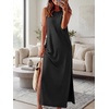 image:imageANRABESS Womens Wrinkle Free Summer Sundress Sleeveless Maxi Dress ampPocketsBlack
