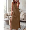 image:imageANRABESS Womens Wrinkle Free Summer Sundress Sleeveless Maxi Dress ampPocketsBrown