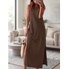 image:imageANRABESS Womens Wrinkle Free Summer Sundress Sleeveless Maxi Dress ampPocketsDark Brown