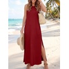 image:imageANRABESS Womens Wrinkle Free Summer Sundress Sleeveless Maxi Dress ampPocketsDark Red