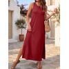 image:imageANRABESS Womens Wrinkle Free Summer Sundress Sleeveless Maxi Dress ampPocketsDark Red