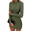 image:imageANRABESS Women Fall Long Sleeve Mock Neck Ribbed Knit Mini DressesArmy Green