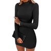 image:imageANRABESS Women Fall Long Sleeve Mock Neck Ribbed Knit Mini DressesBlack