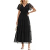 image:imageANRABESS Womens Floral Tulle Wedding Guest Short Sleeve Maxi DressBlack