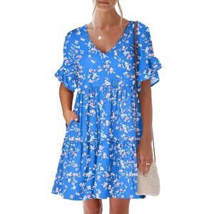 image:imageANRABESS Dresses for Women Summer Casual V Neck Ruffle Sleeve Mini DressBlue Pink Floral