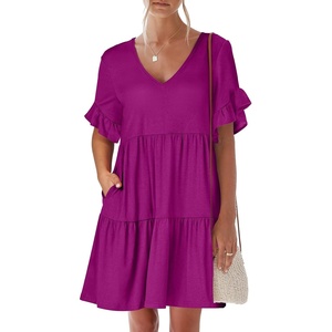 image:imageANRABESS Dresses for Women Summer Casual V Neck Ruffle Sleeve Mini DressFuchsia