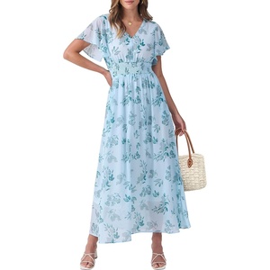 image:imageANRABESS Womens Summer Casual Boho Chiffon Maxi Dress Wedding Guest DressesGreen Leaf Print