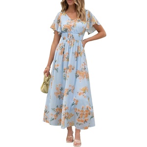 image:imageANRABESS Womens Summer Casual Boho Chiffon Maxi Dress Wedding Guest DressesOrange Floral Print