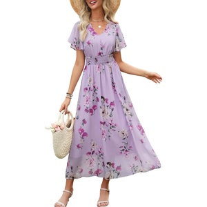 image:imageANRABESS Womens Summer Casual Boho Chiffon Maxi Dress Wedding Guest DressesPurple Flor