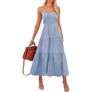 image:imageANRABESS Womens Summer Striped Gingham Midi Dresses Casual Beach SundressBlue White Stripe