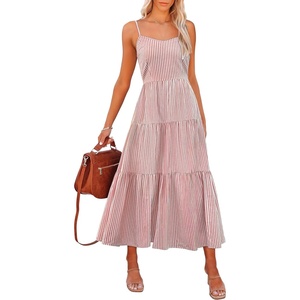 image:imageANRABESS Womens Summer Striped Gingham Midi Dresses Casual Beach SundressRed White Stripe