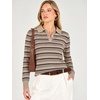 image:imageANRABESS Sweaters for Women Polo Collared Knit Long Sleeve PulloverAlmond Black Stripe