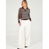 image:imageANRABESS Sweaters for Women Polo Collared Knit Long Sleeve PulloverCoffee White Stripe