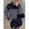 image:imageANRABESS Womens Long Sleeve Striped Turtle Neck Collared SweatersNavy Blue White Stripe