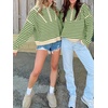image:imageANRABESS Womens Striped Quarter Zip Fall Sweater TopsStriped Apricot Green