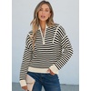 image:imageANRABESS Womens Striped Quarter Zip Fall Sweater TopsStriped Black Beige