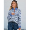 image:imageANRABESS Womens Striped Quarter Zip Fall Sweater TopsStriped Blue White