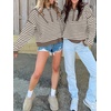 image:imageANRABESS Womens Striped Quarter Zip Fall Sweater TopsStriped White Camel