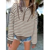 image:imageANRABESS Womens Striped Quarter Zip Fall Sweater TopsStriped White Camel