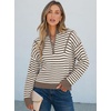 image:imageANRABESS Womens Striped Quarter Zip Fall Sweater TopsStriped White Camel