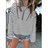 image:imageANRABESS Womens Striped Quarter Zip Fall Sweater TopsStriped White Grey