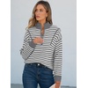 image:imageANRABESS Womens Striped Quarter Zip Fall Sweater TopsStriped White Grey