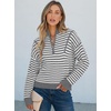 image:imageANRABESS Womens Striped Quarter Zip Fall Sweater TopsStriped White Grey