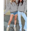 image:imageANRABESS Womens Striped Quarter Zip Fall Sweater TopsStriped White Grey