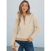 image:imageANRABESS Womens Striped Quarter Zip Fall Sweater TopsStriped White Khaki