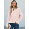 image:imageANRABESS Womens Striped Quarter Zip Fall Sweater TopsStriped White Light Pink